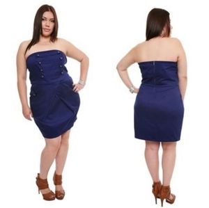 Torrid Military Style Strapless Poplin Navy Dress